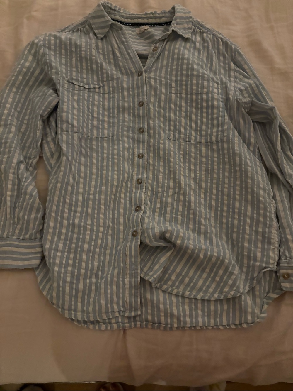 Pilcro Light Blue & White Striped women’s Button-Up Shirt